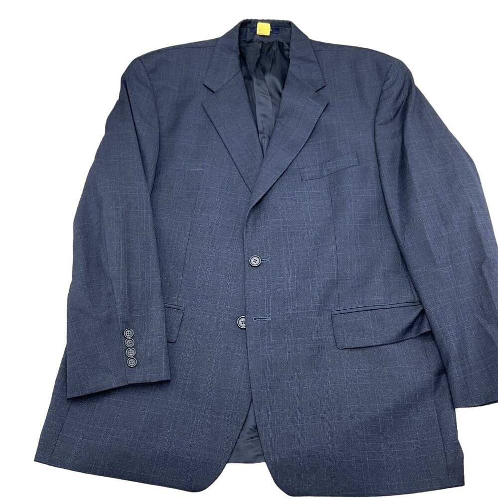 Ralph Lauren Chaps Suit Men 46R Blue Plaid Wool Classic Jacket Union Canada VTG